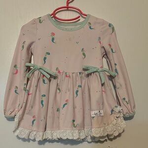 Girls' Pink Mermaid Print Long-Sleeve Casual Dress